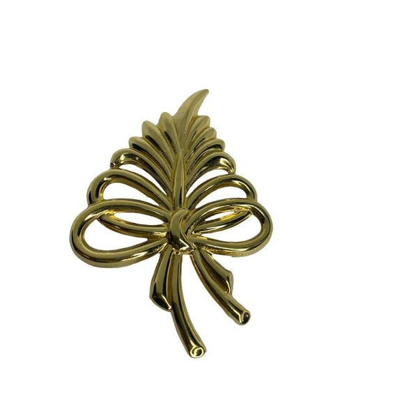 Vintage Goldtone Brooch Leaf Bouquet Bow 2 1/4"h Statement - Picture 4 of 7